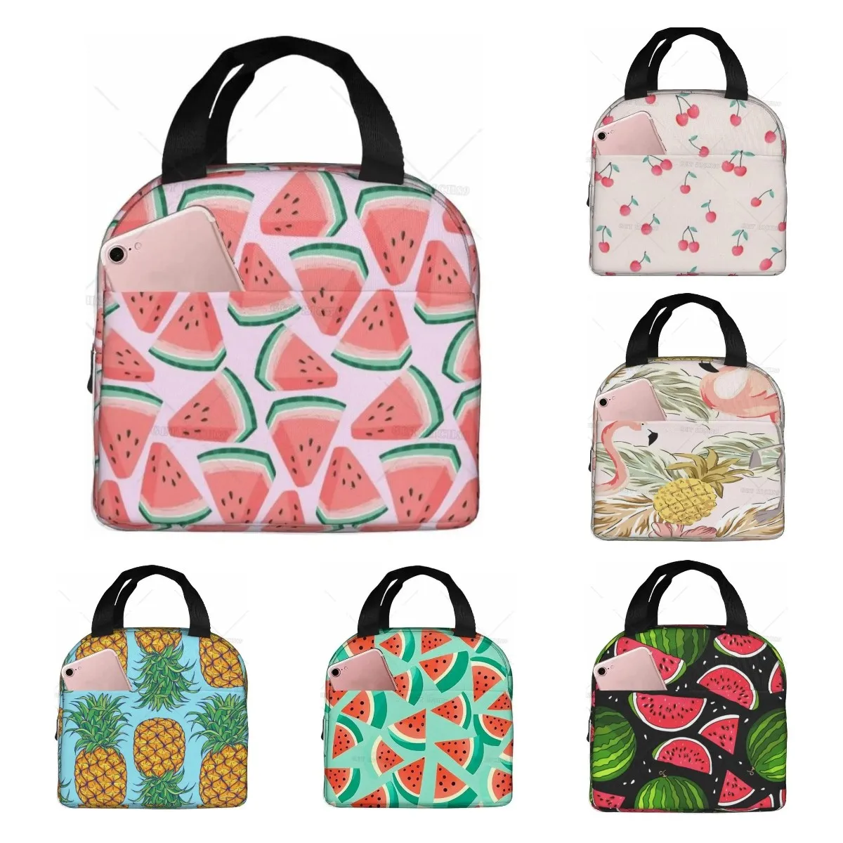 Tote Bag Sublimation - Cartoon Watermelon Cherry and Pineapples Reusable
